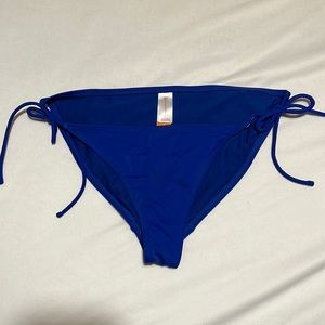 Blue tie bikini bottoms full coverage